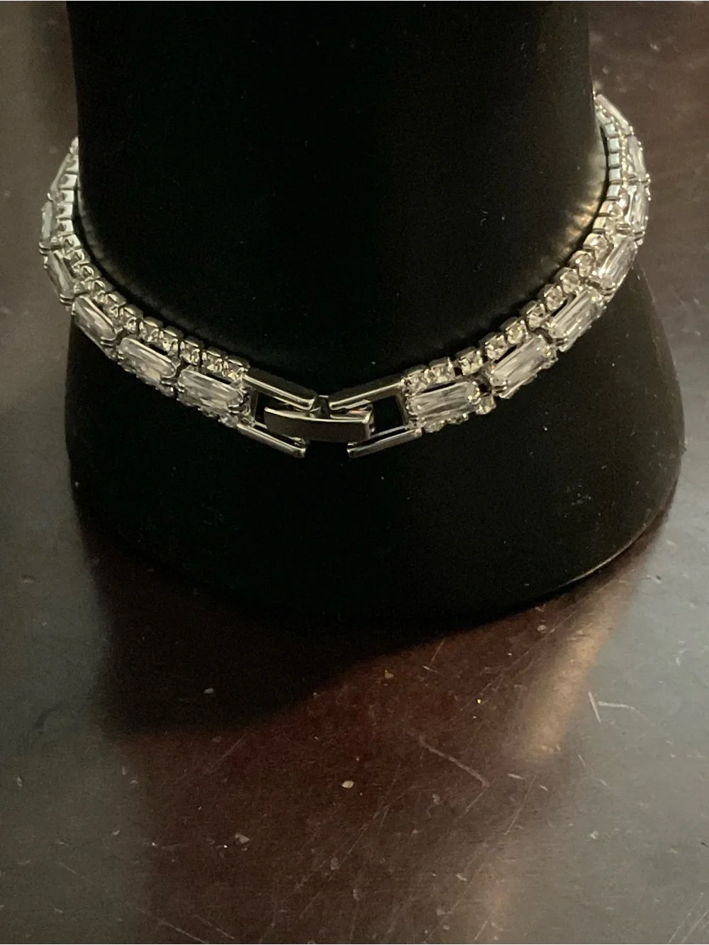Silver Tone Baguette Rhinestone Double Row Tennis Bracelet 7” NWOT
